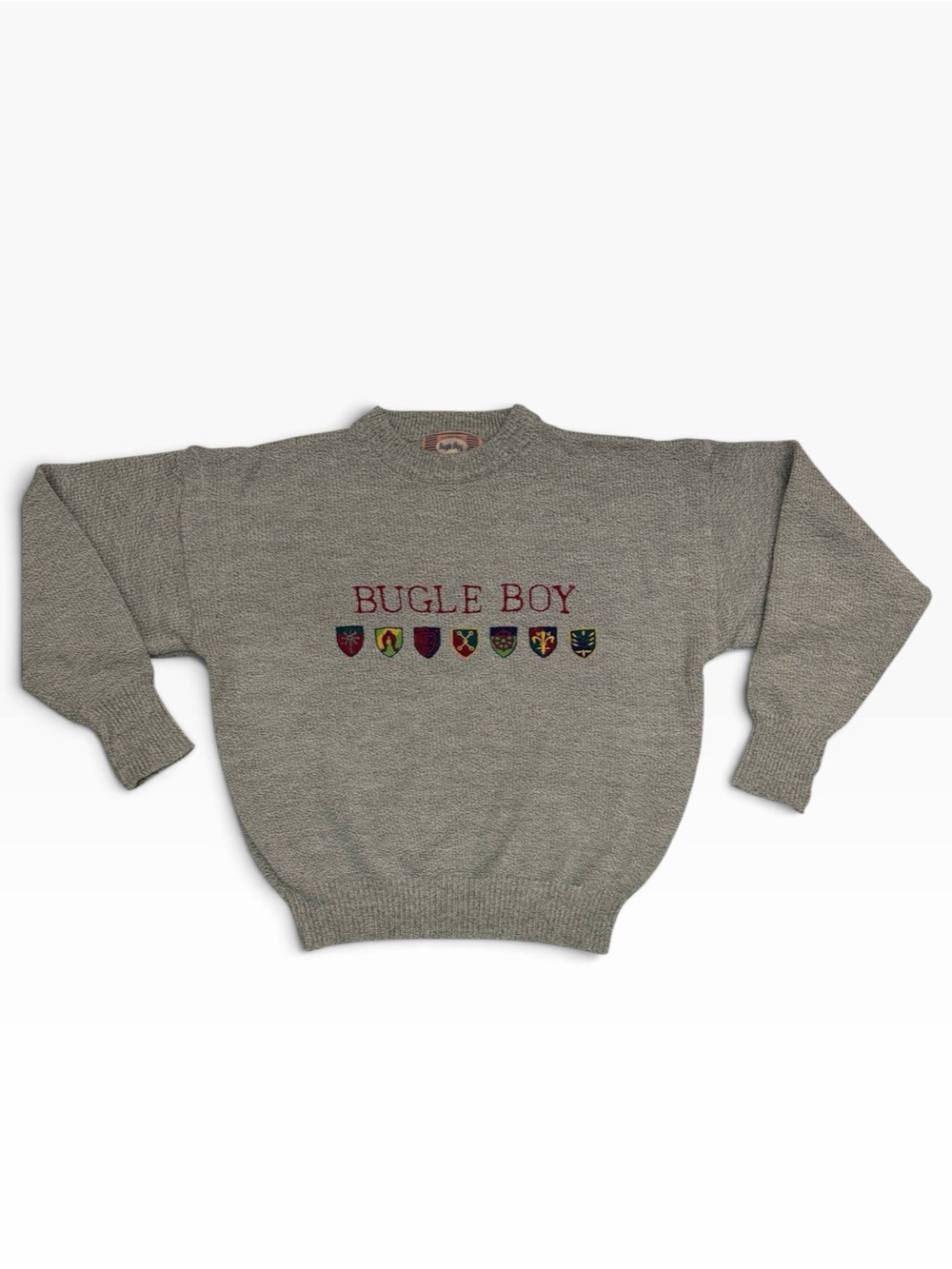 Vintage Bugle Boy Men's Gray Logo Crewneck Sweater